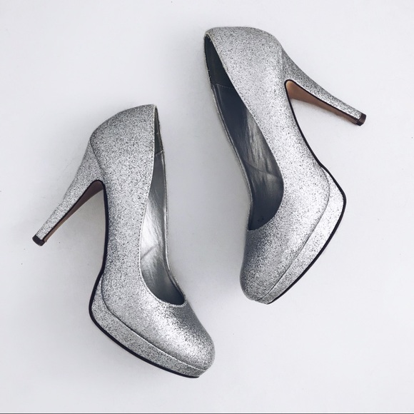 silver glitter closed toe heels
